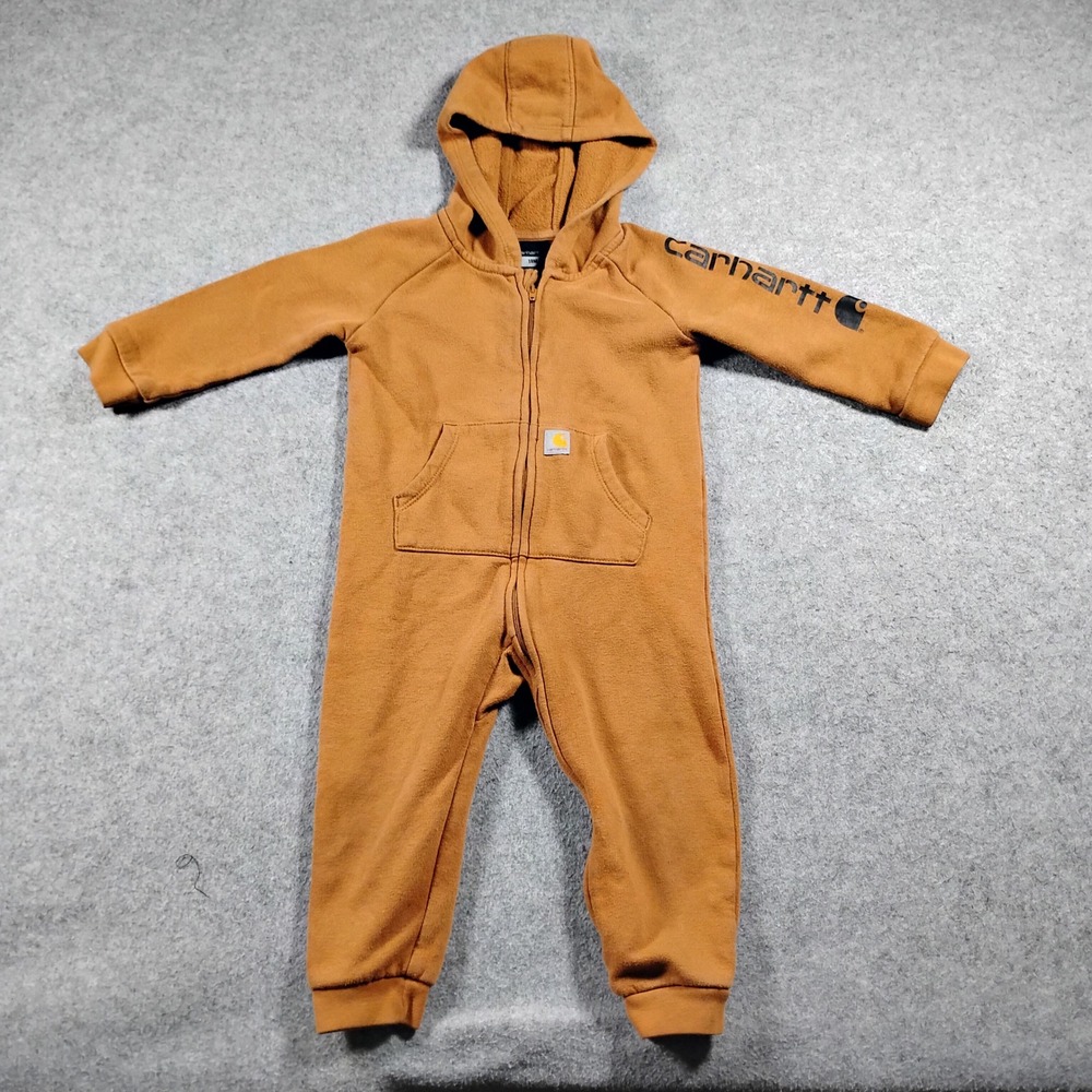 Carhartt Unisex Baby Brown Long-Sleeve Hooded Fleece Coverall Jumpsuit 18M